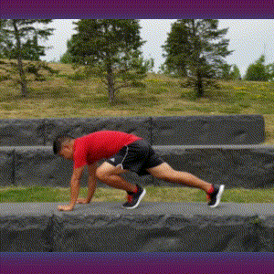 A man doing a plank on the grass.