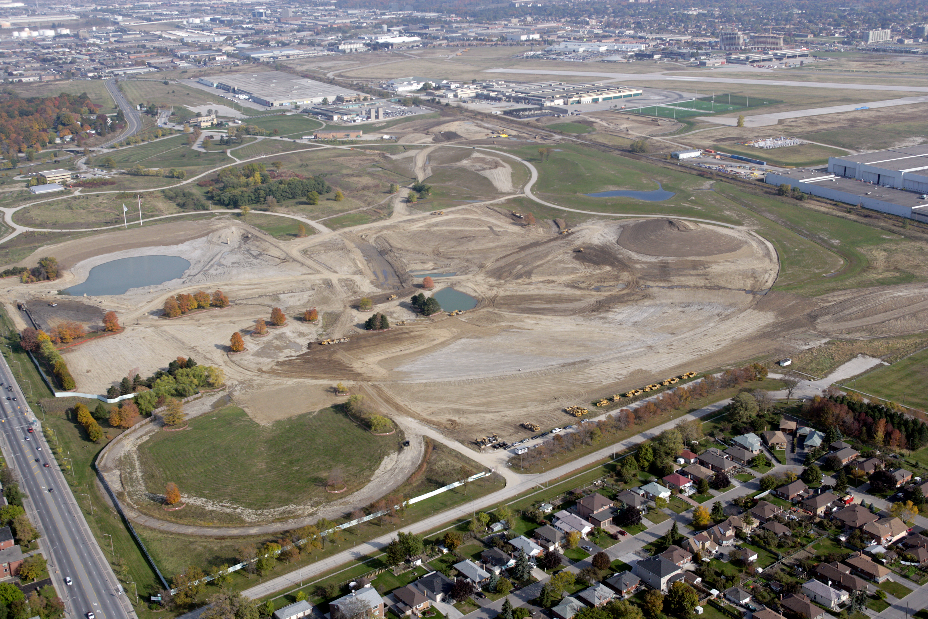 An early photo of Downsview Park, when much of it was covered in dirt and not grass.