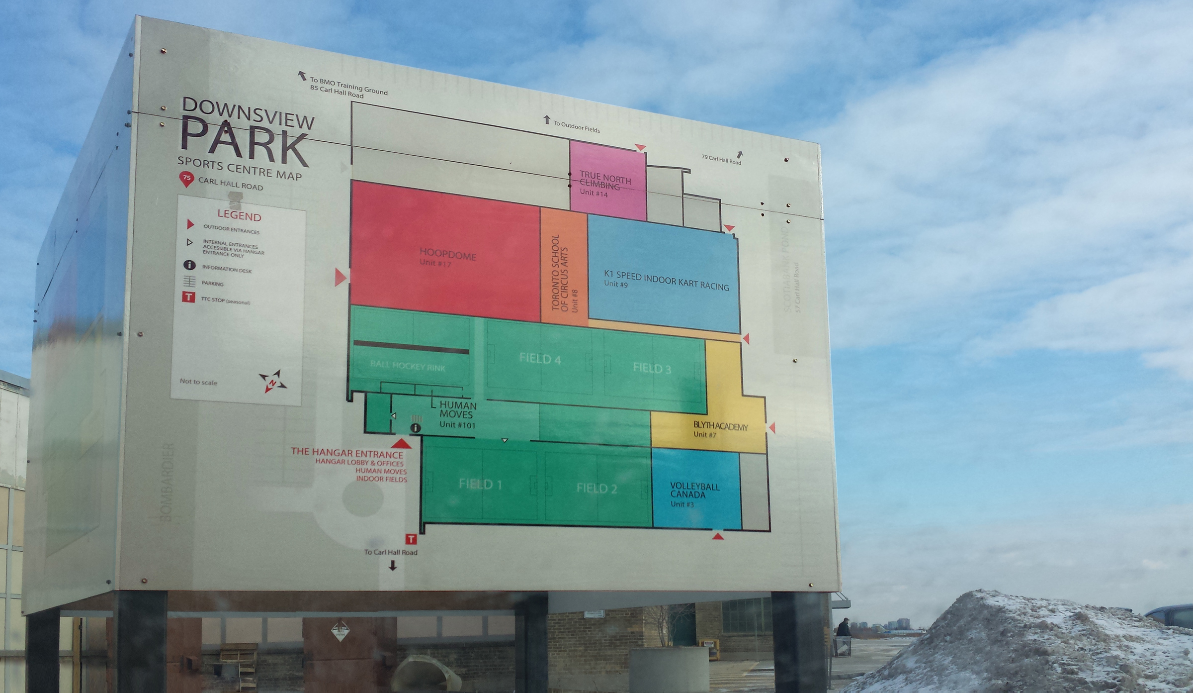 A map of the sports zone at Downsview Park.
