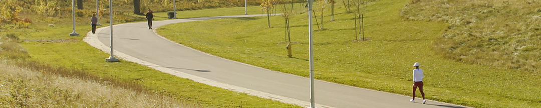 People jogging on a paved path.