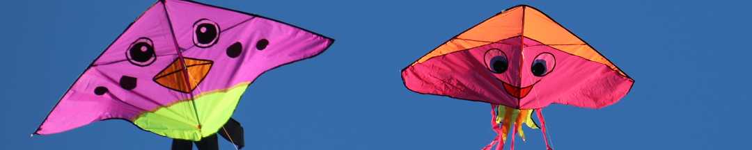 Two colourful kites in the sky.