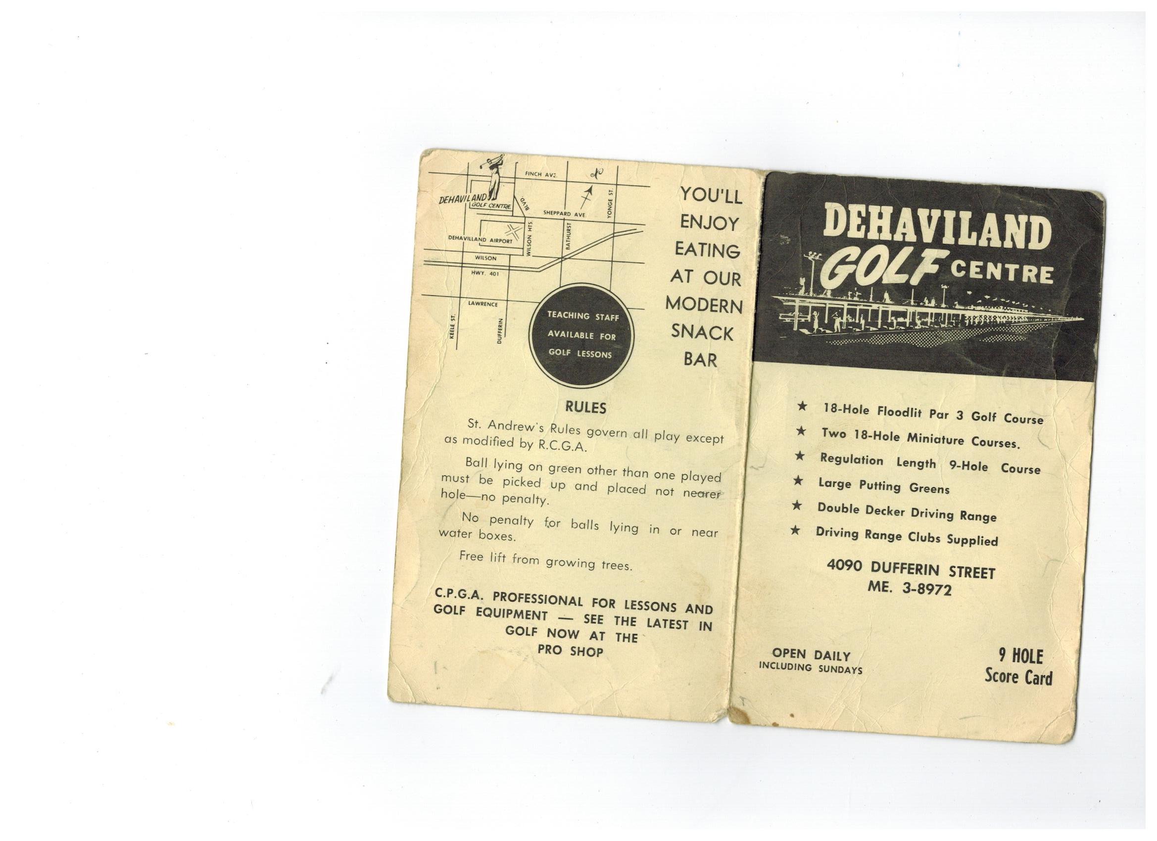 An old pamphlet promoting the de Havilland Golf Centre.