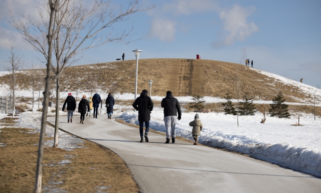 people walking in winter