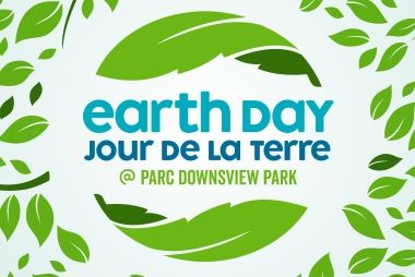 The Earth Day logo surrounded by leaves.