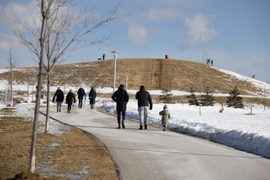People walking on the path during winter