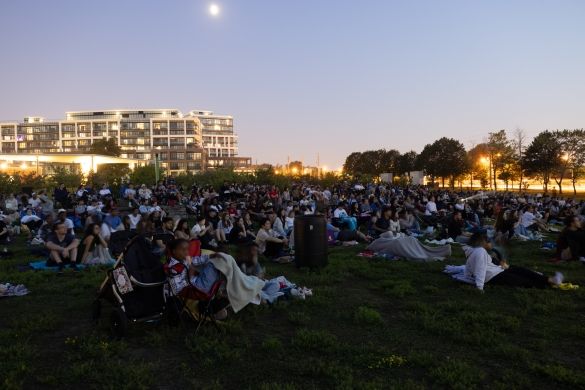 people outdoors watching a movie