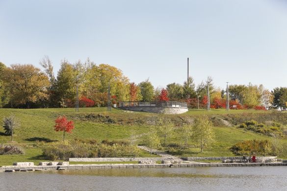 The lookout point seen from below in the Fall. Changing leaves in the background.